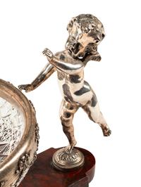 An American Silver Mounted Cut Glass, Marble and Silvered Bronze Table Centerpiece