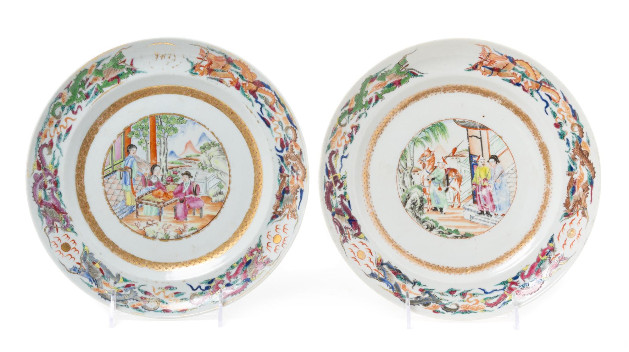 A Pair of Chinese Export Famille Rose Porcelain Plates Diameter of each 9 3/4 inches.