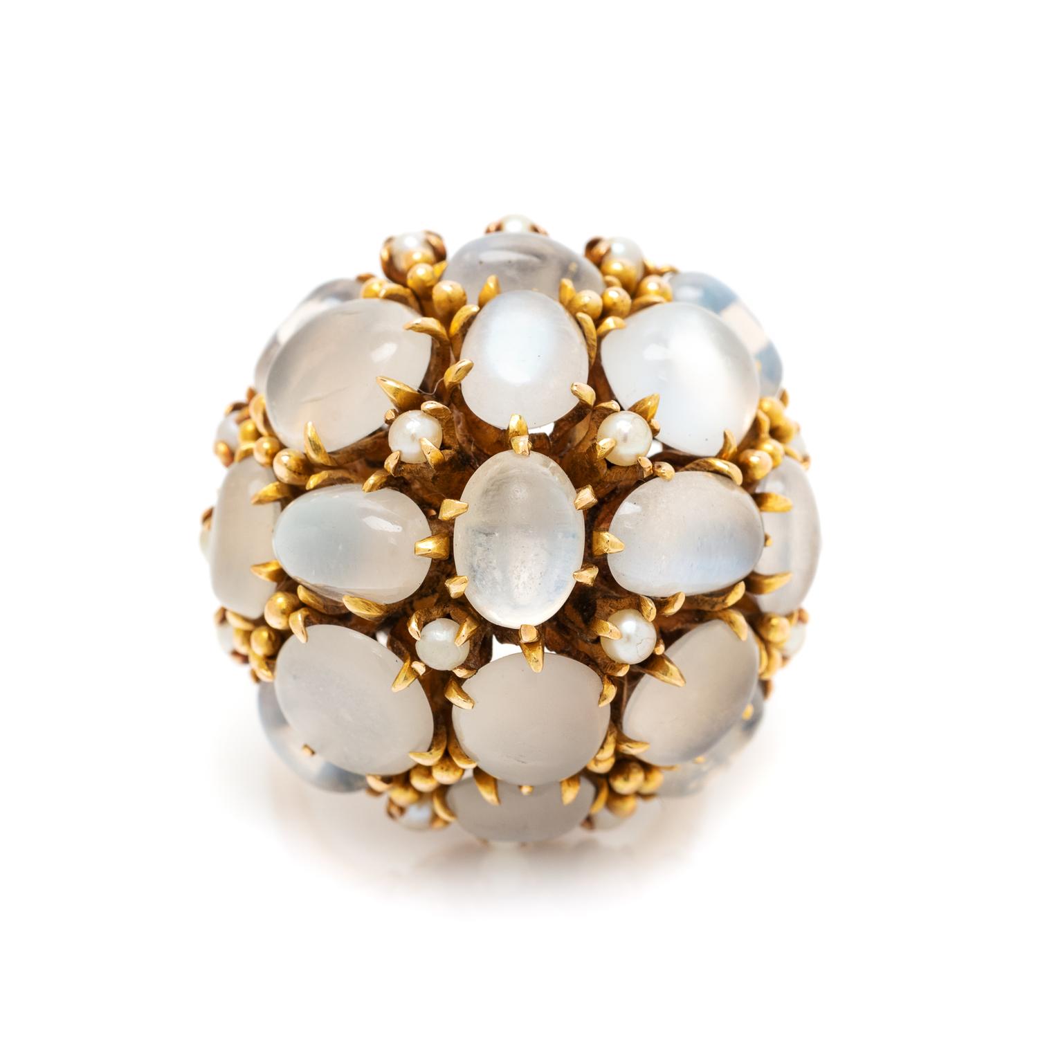 MOONSTONE AND CULTURED PEARL RING