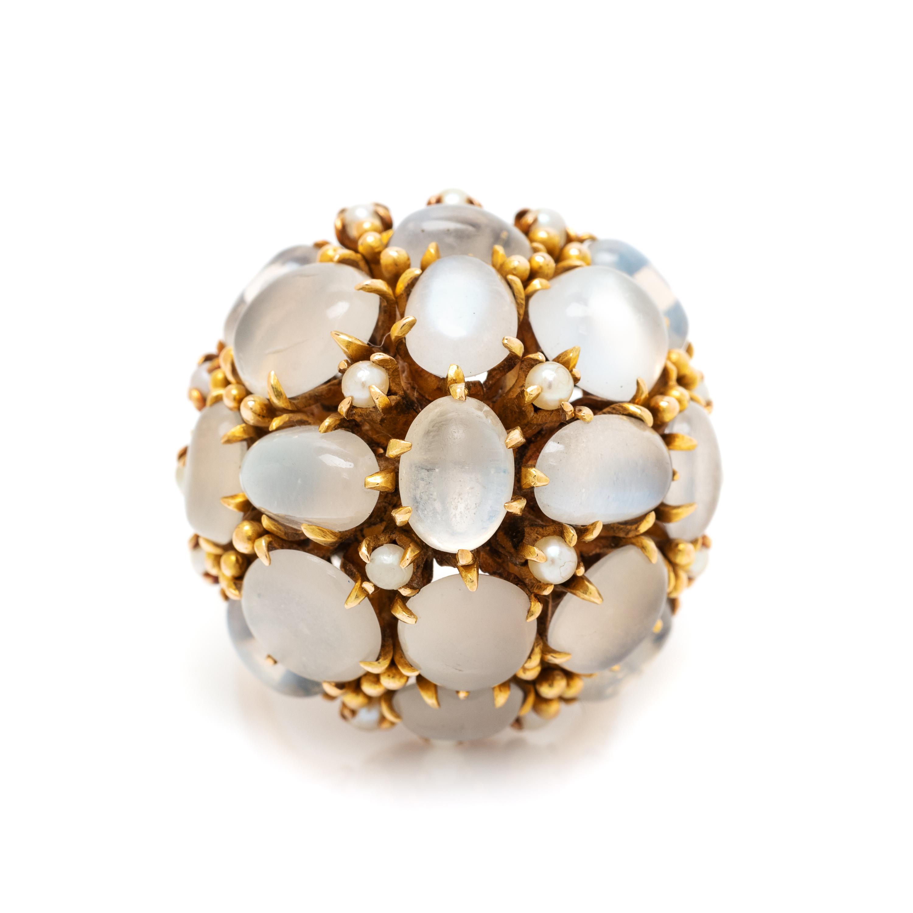 MOONSTONE AND CULTURED PEARL RING