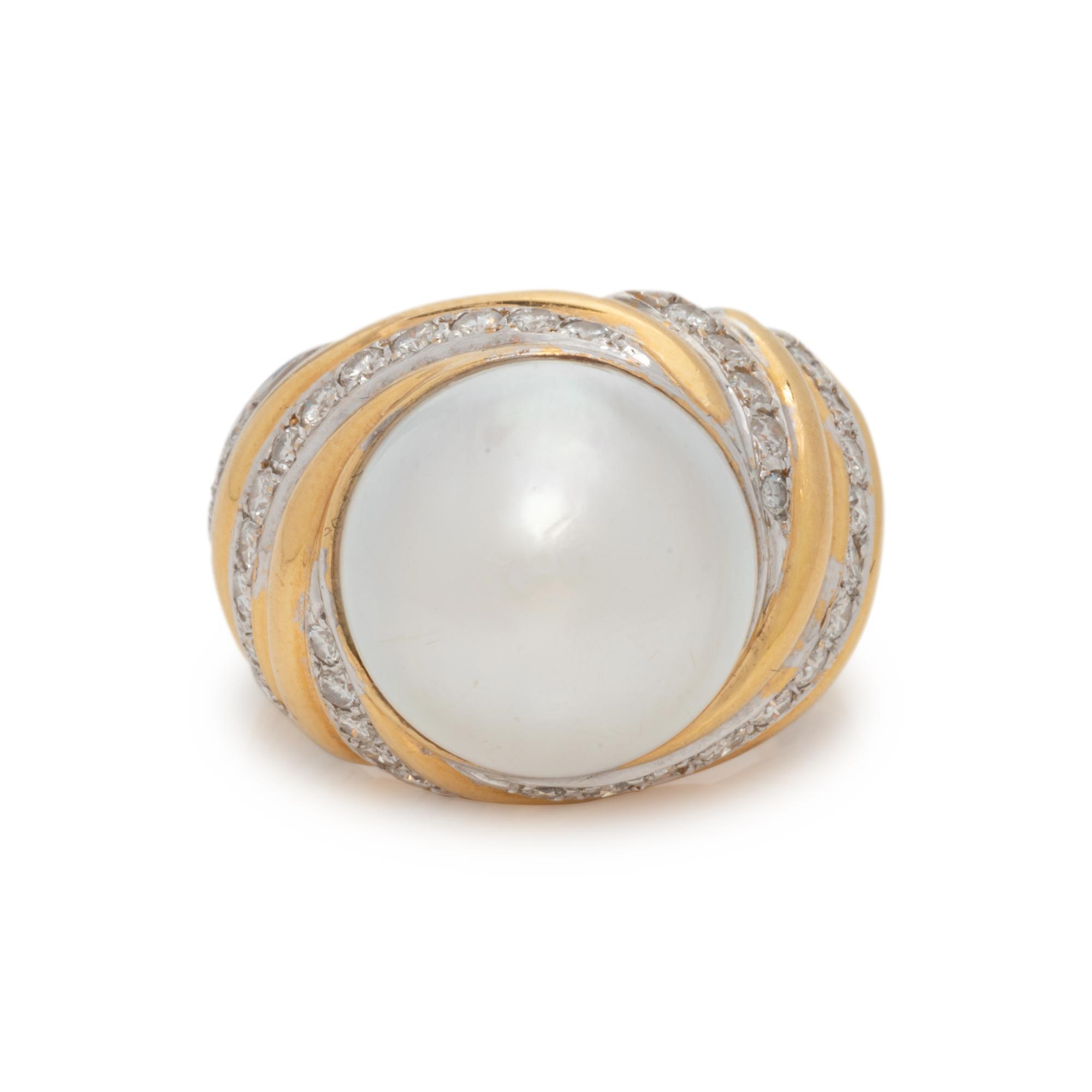 CULTURED MABE PEARL AND DIAMOND RING