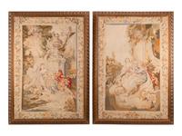 A Pair of Framed Aubusson Style Tapestries