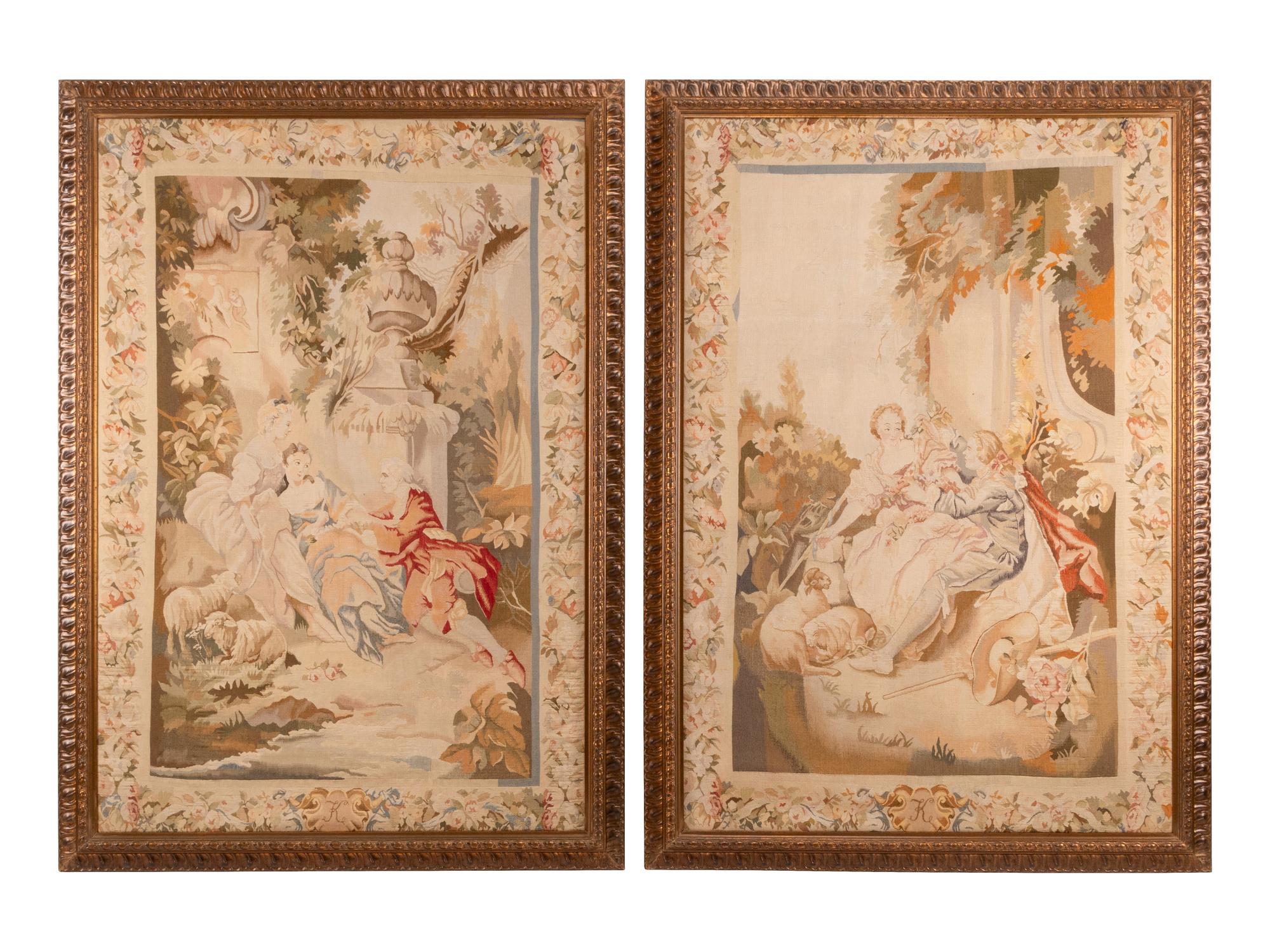 A Pair of Framed Aubusson Style Tapestries