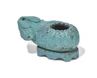 A Chinese "Robin's-Egg" Glazed Porcelain Gourd-Form Coupe and Integral Stand 窯變釉瓜型水丞