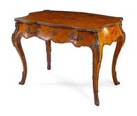 A Louis XV Style Gilt Bronze Mounted Marquetry Bureau Plat or Dressing Table