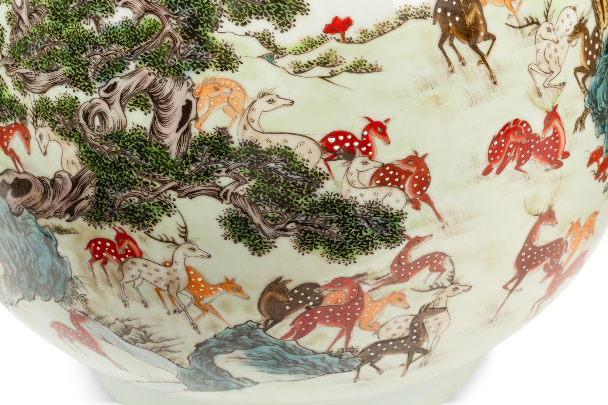 A Pair of Chinese Porcelain ‘Hundred Deer’ Vases