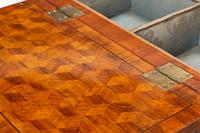 An Italian Walnut and Marquetry Mechanical Dressing Table with an Integrated Chair