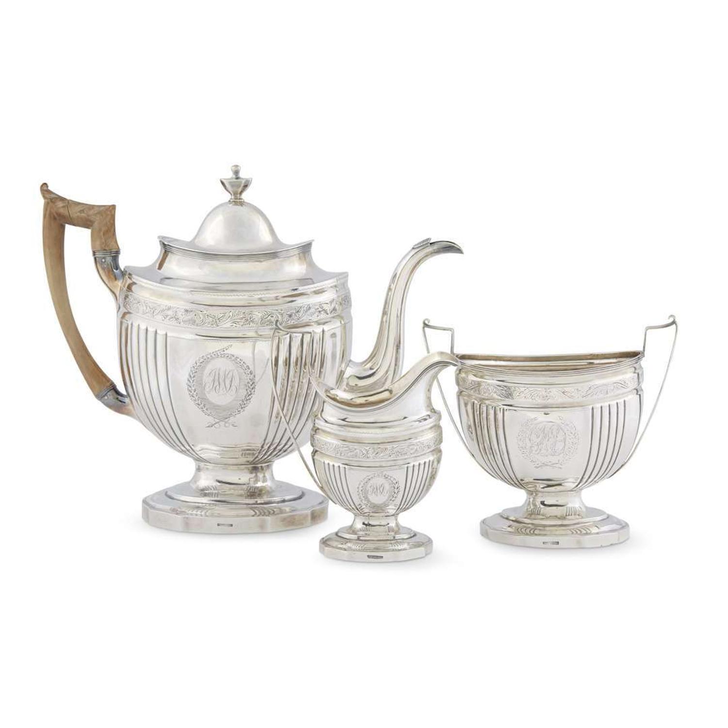 Federal three-piece silver tea service John McMullin (1765-1843), Philadelphia, PA, circa 1805