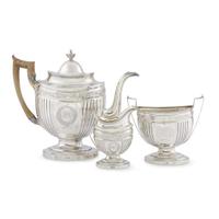 Federal three-piece silver tea service John McMullin (1765-1843), Philadelphia, PA, circa 1805