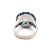 BLUE TOPAZ, SAPPHIRE AND DIAMOND RING
