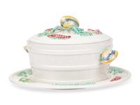A Mottahedeh Glazed Earthenware Seafood Tureen and Tray