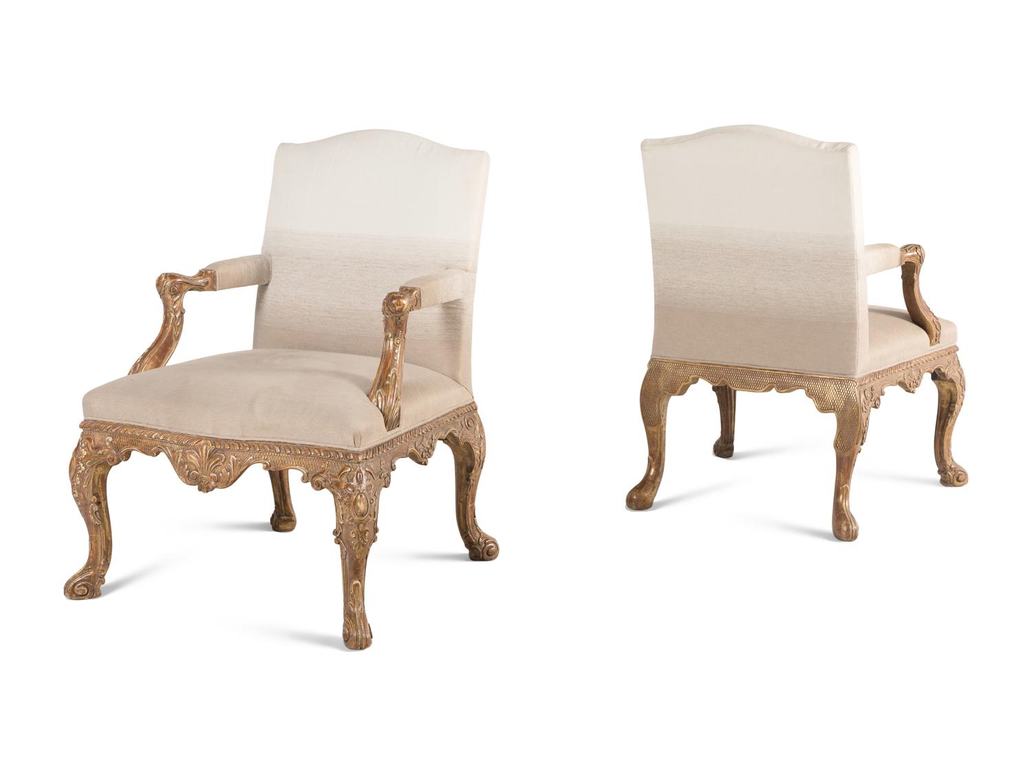 A Pair of George II Style Giltwood Armchairs