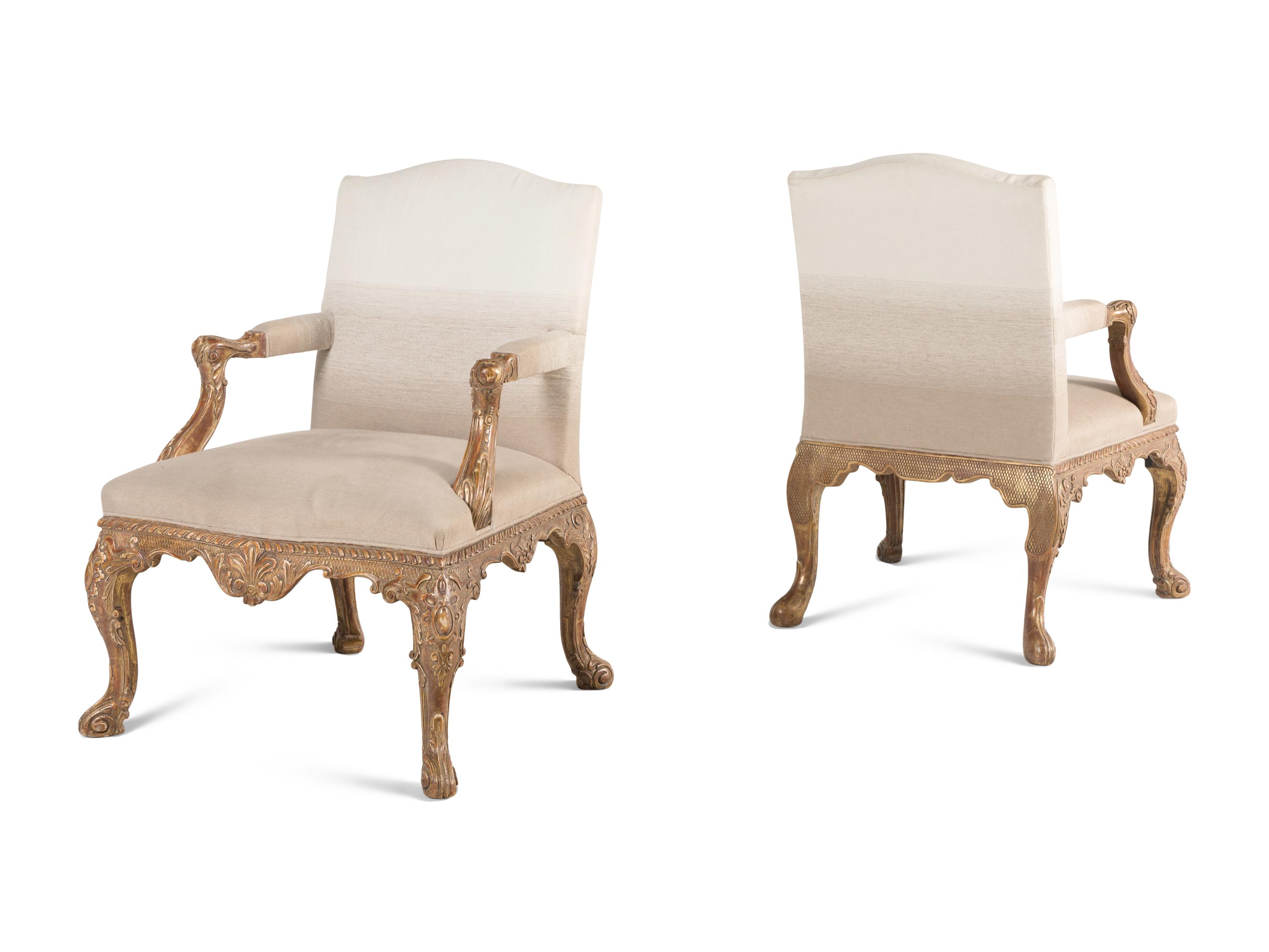 A Pair of George II Style Giltwood Armchairs