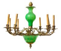 A Continental Opaline Glass Mounted Gilt Bronze Eight-Light Chandelier Diameter 30 inches.