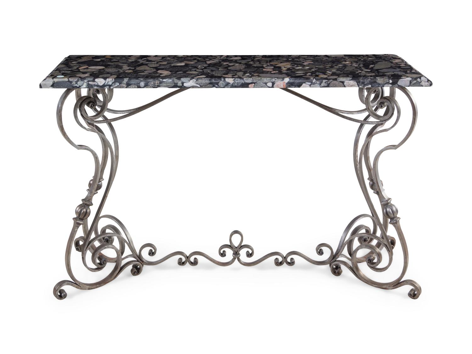 A Steel and Marble-Top Console Table