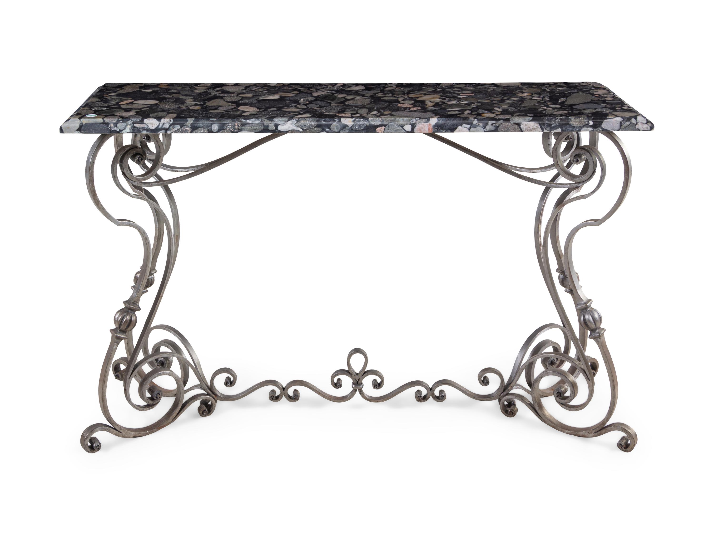 A Steel and Marble-Top Console Table