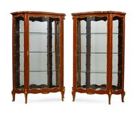 A Pair of Louis XV Style Gilt-Bronze-Mounted Kingwood Vitrine Cabinets