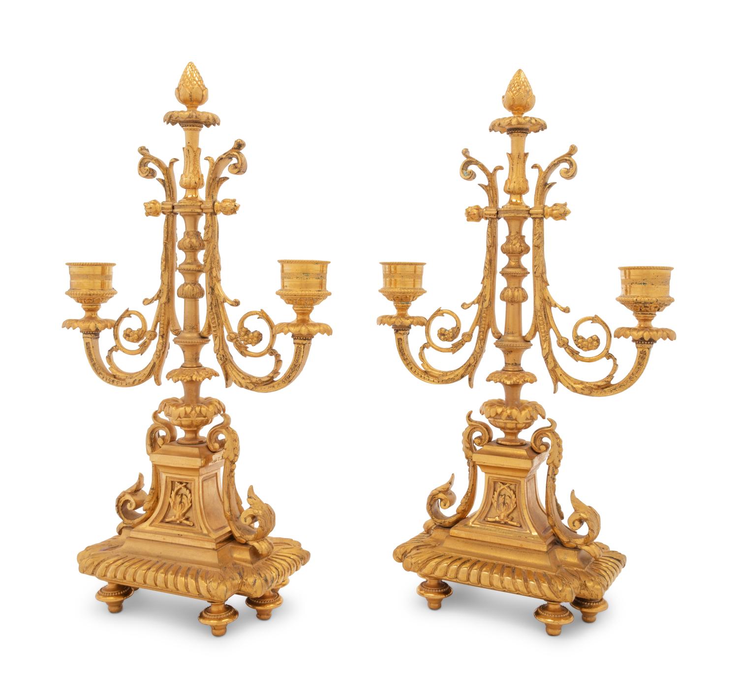 A Pair of French Gilt Bronze Two-Light Candelabra