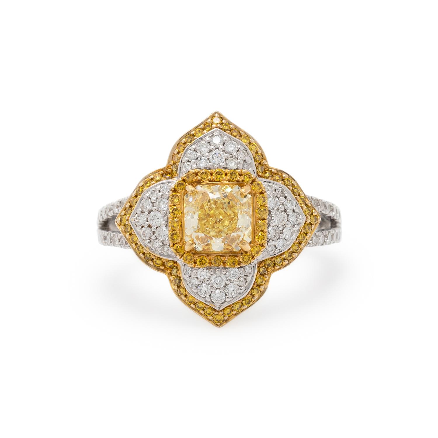 FANCY INTENSE YELLOW DIAMOND AND DIAMOND RING