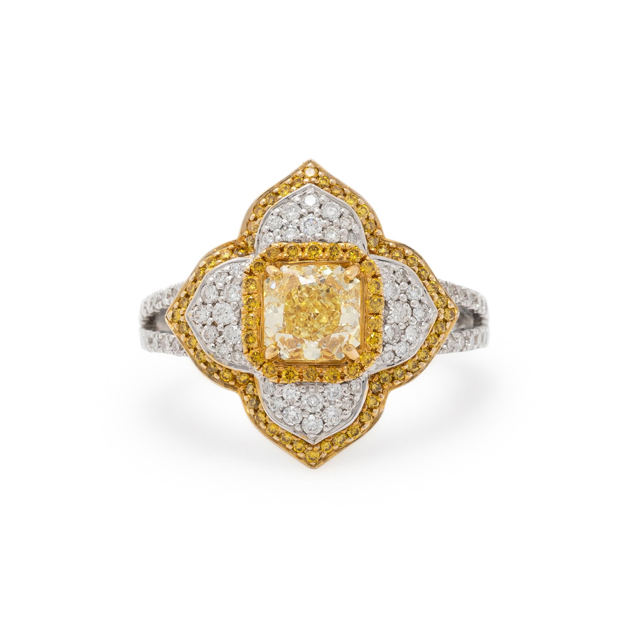 FANCY INTENSE YELLOW DIAMOND AND DIAMOND RING