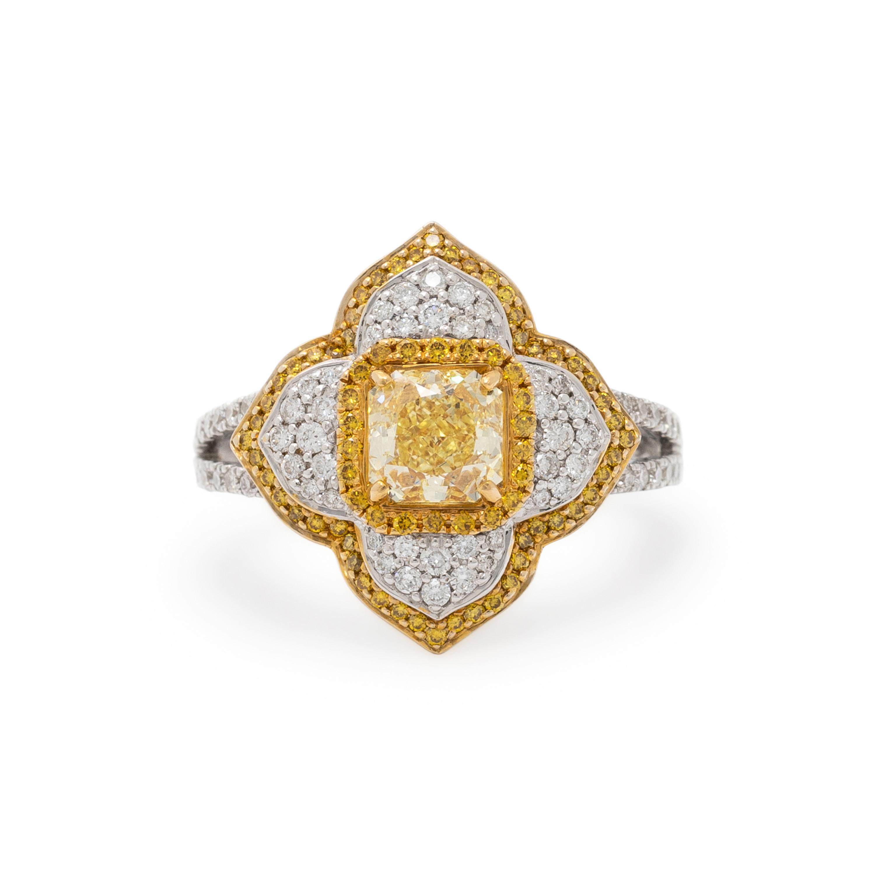 FANCY INTENSE YELLOW DIAMOND AND DIAMOND RING