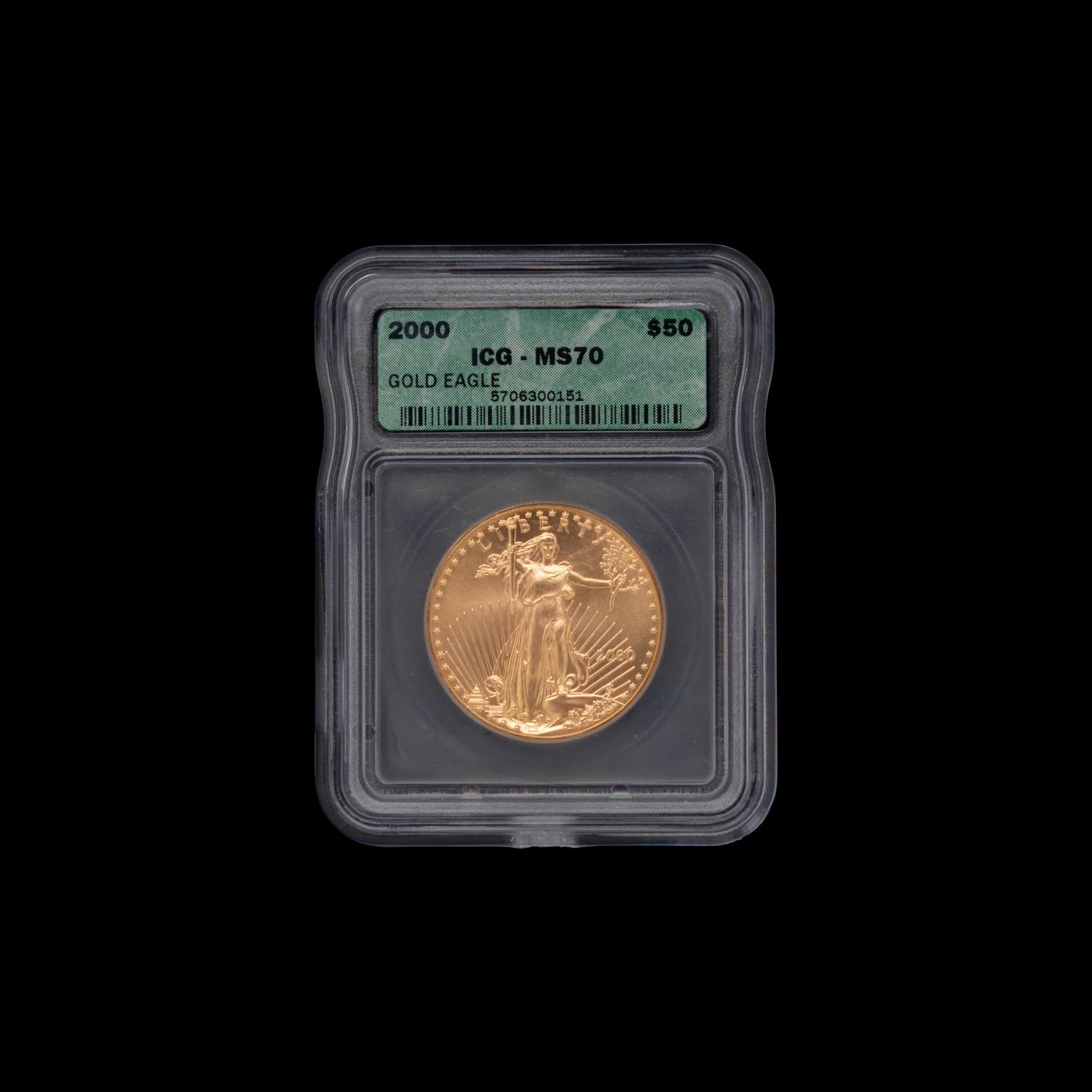 A 2000 Gold Eagle $50 1 oz. Gold Coin (ICG Graded MS70)