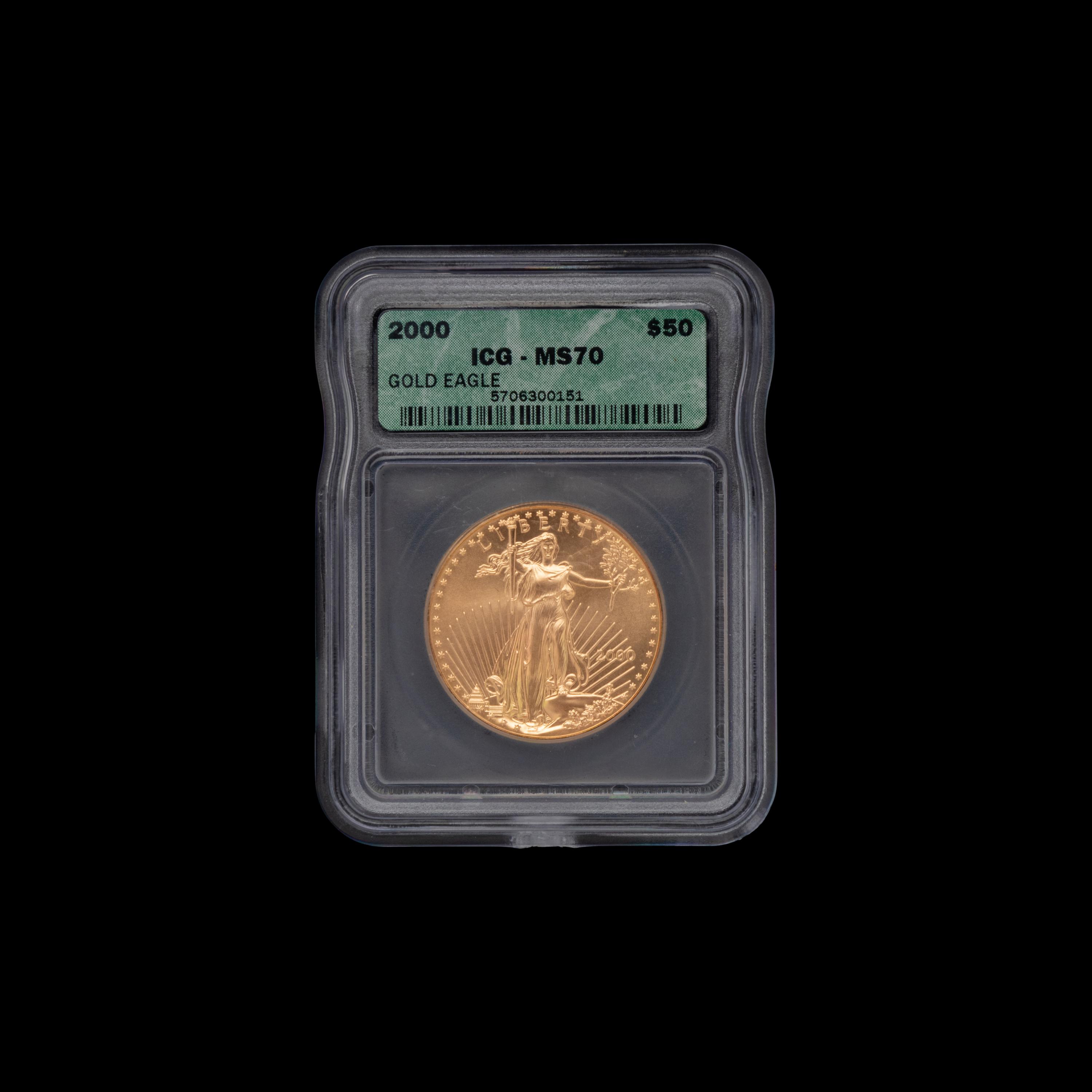 A 2000 Gold Eagle $50 1 oz. Gold Coin (ICG Graded MS70)