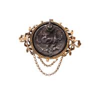 YELLOW GOLD AND GREEK COIN PENDANT/BROOCH