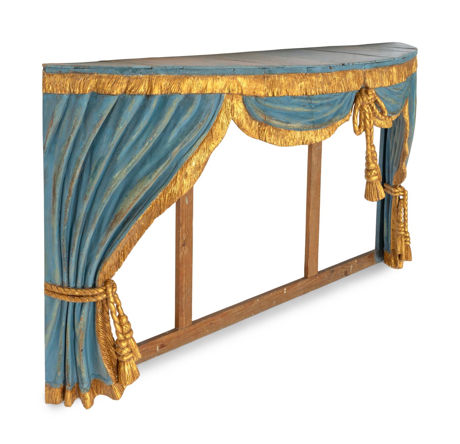 A Blue Painted and Parcel Gilt Tromp L'Oeil Baldachin