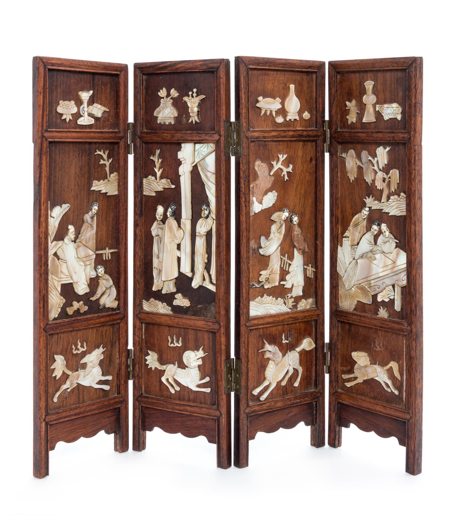 A Chinese Mother-of-Pearl Inset Huali Table Screen