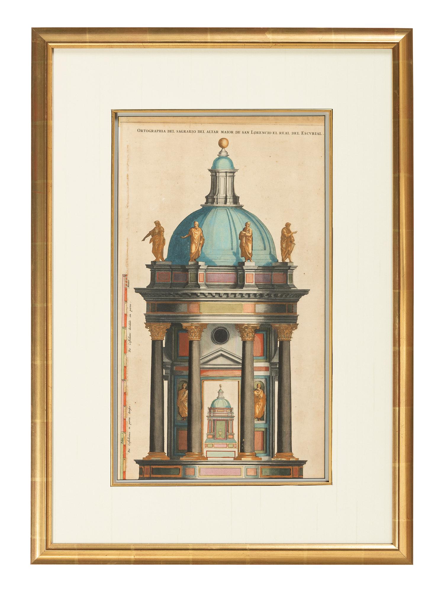 Six Hand-Colored Architectural Engravings