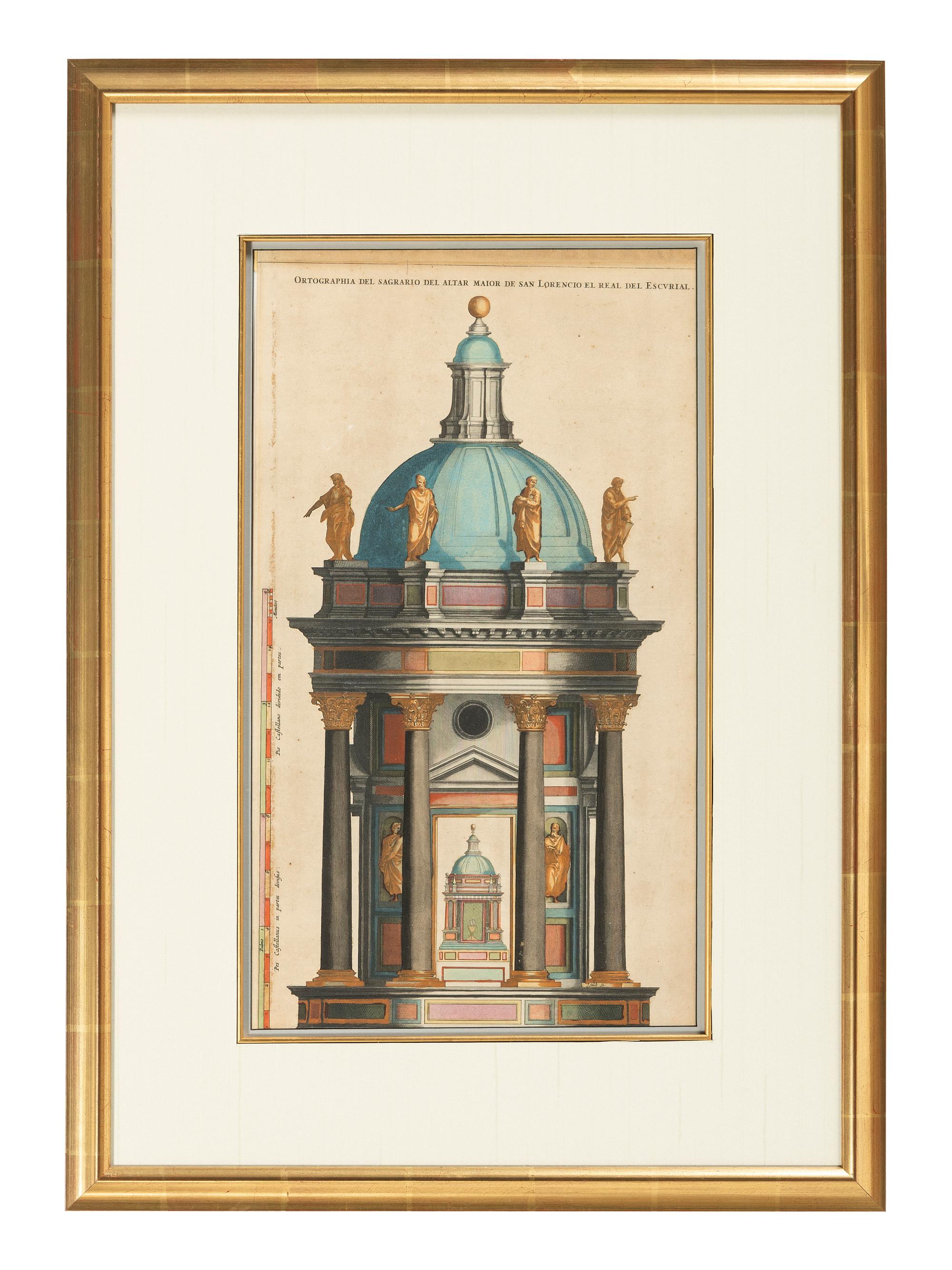 Six Hand-Colored Architectural Engravings