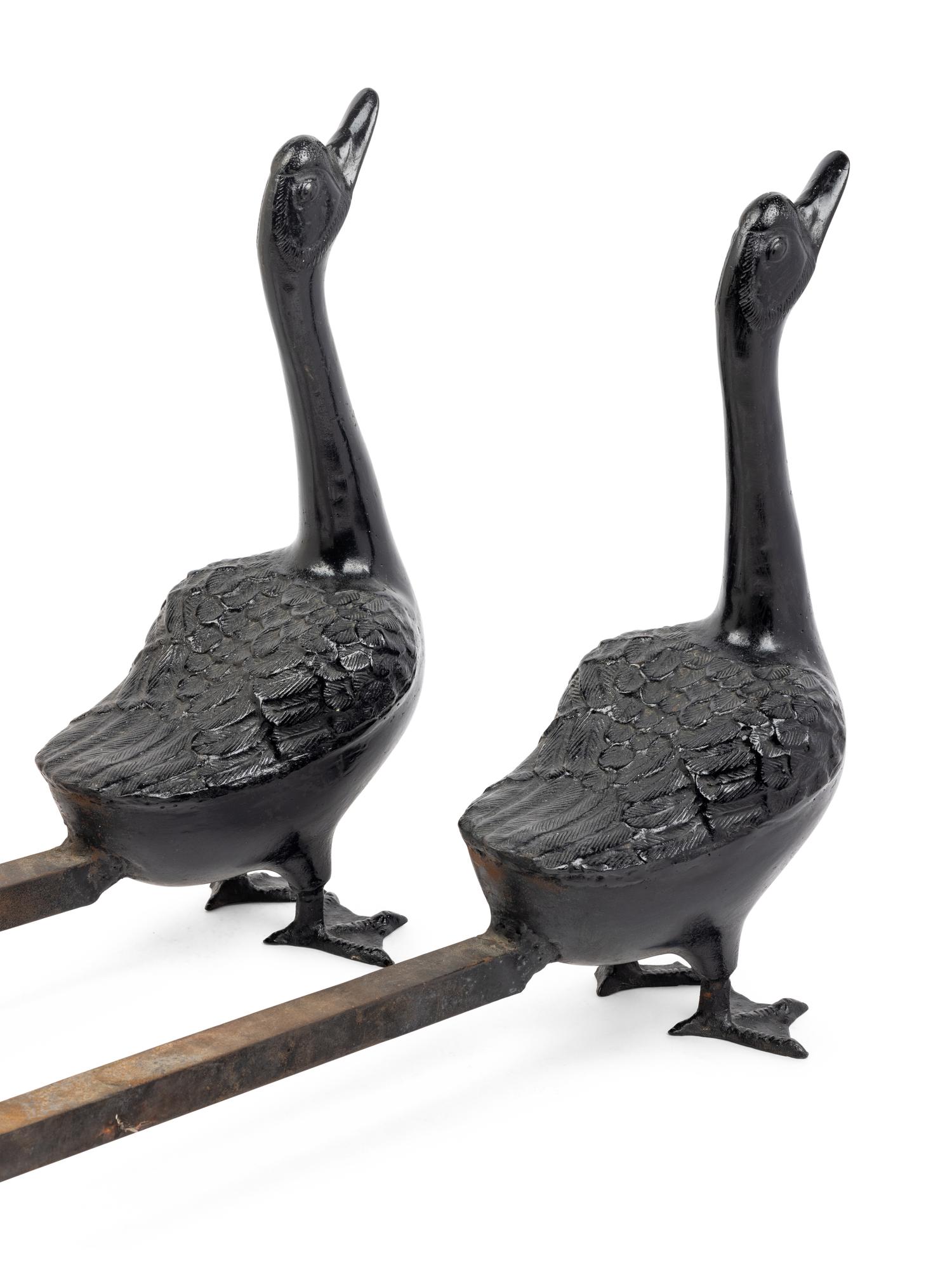 A Pair of Cast Metal Goose-Form Andirons