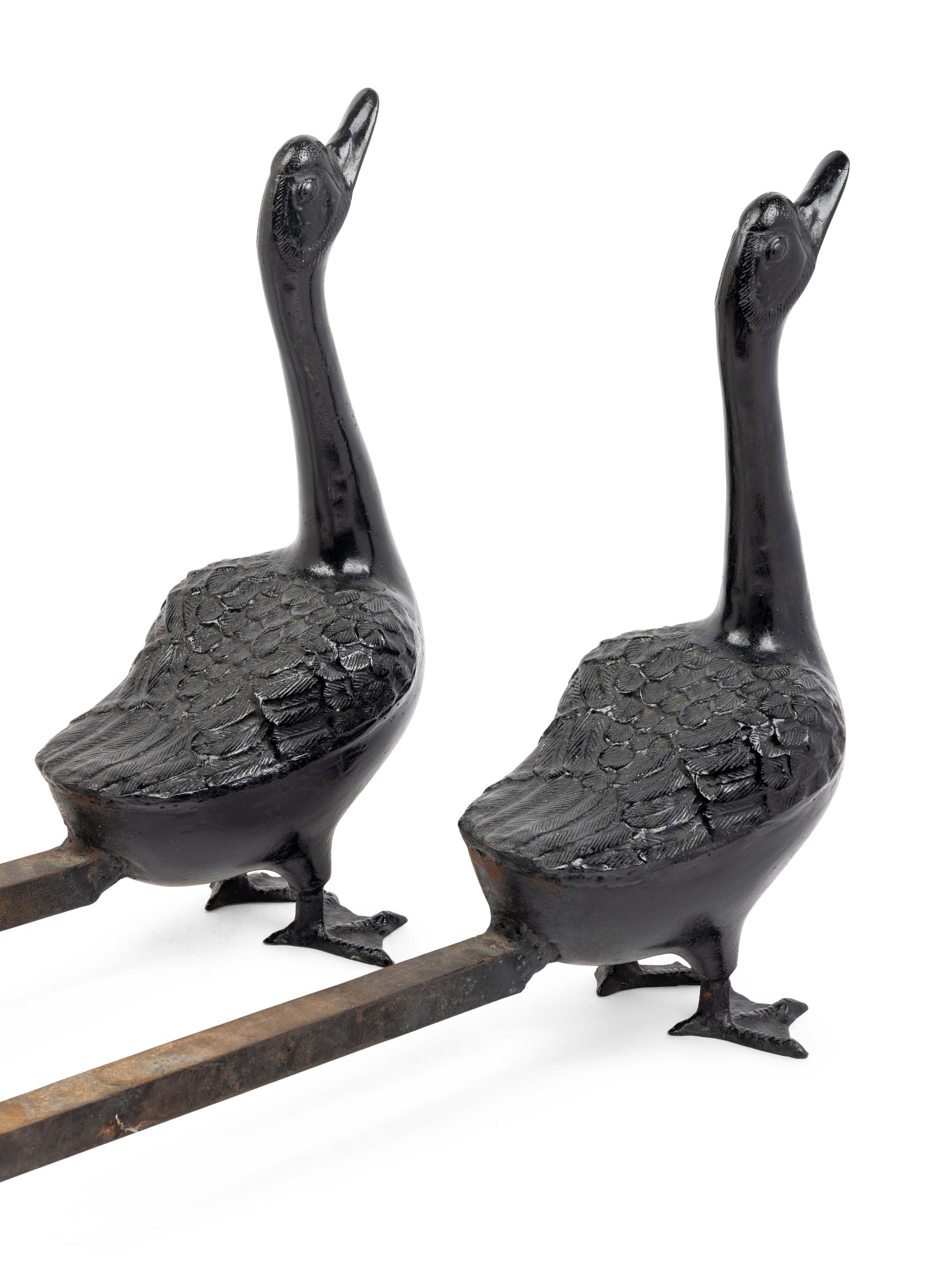 A Pair of Cast Metal Goose-Form Andirons