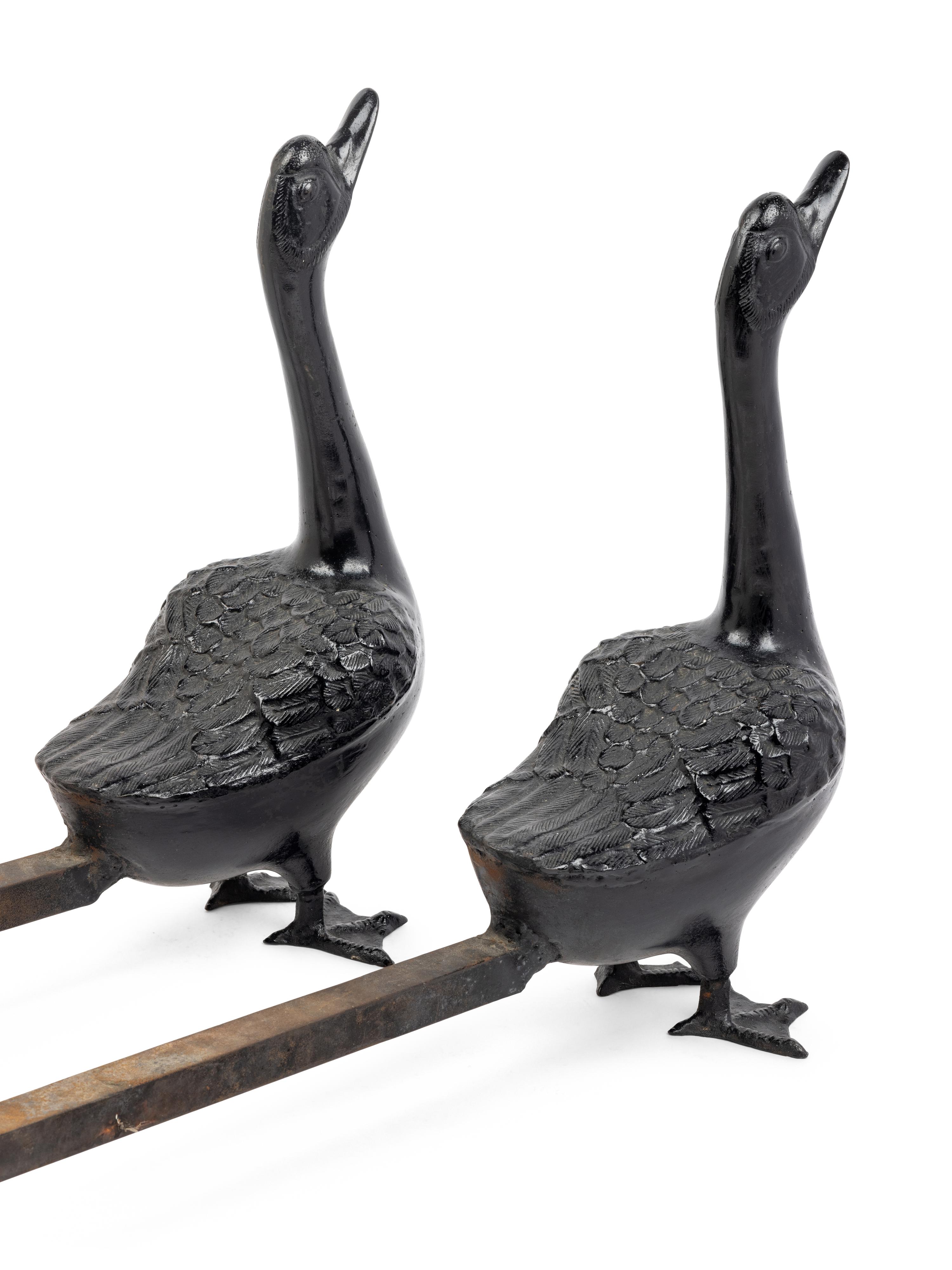 A Pair of Cast Metal Goose-Form Andirons