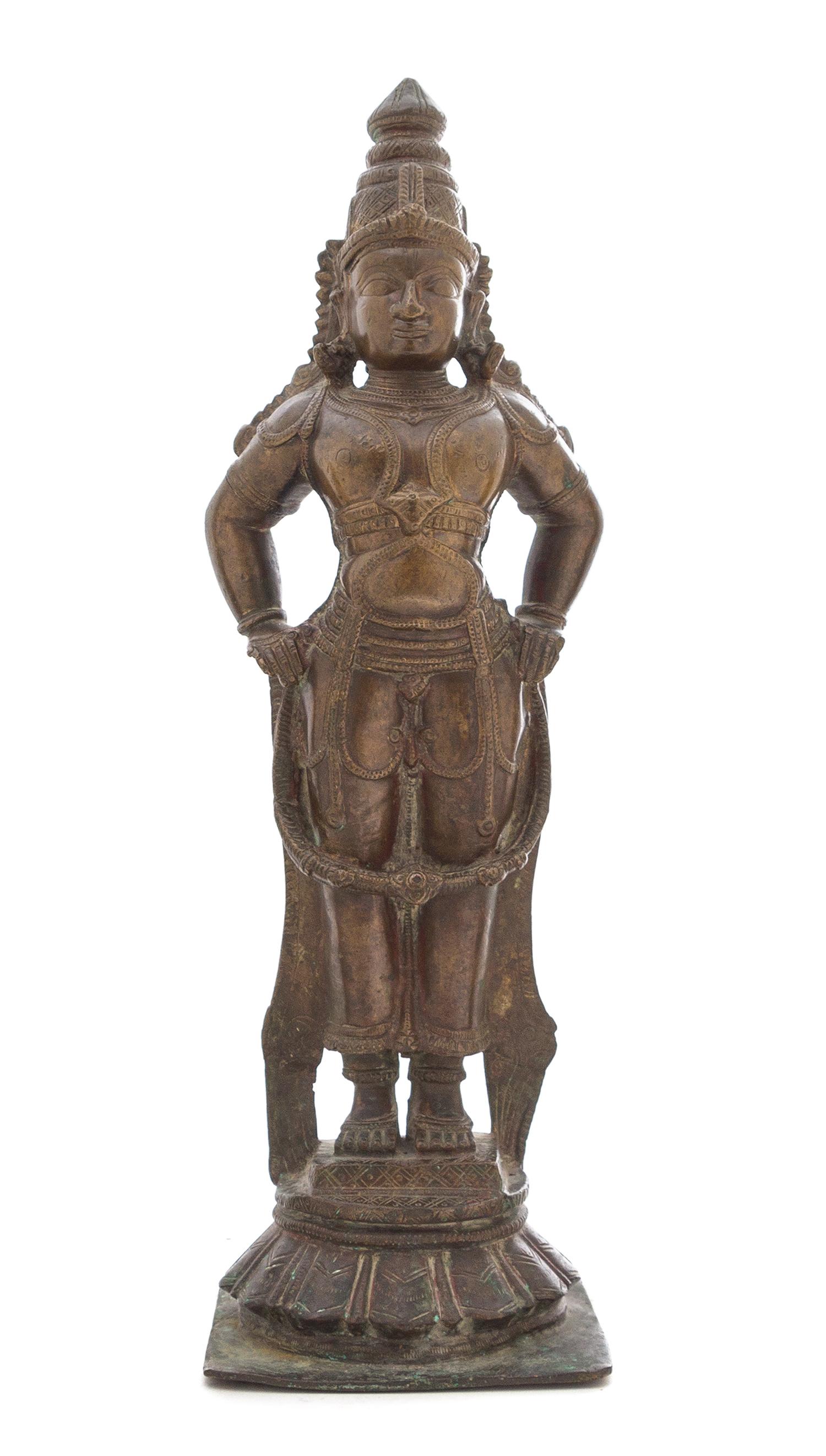 An Indian Bronze Triad of Vishnu with Consorts Height of tallest 16 1/4 inches. — 19TH CENTURY