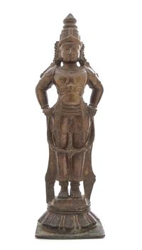 An Indian Bronze Triad of Vishnu with Consorts Height of tallest 16 1/4 inches. — 19TH CENTURY