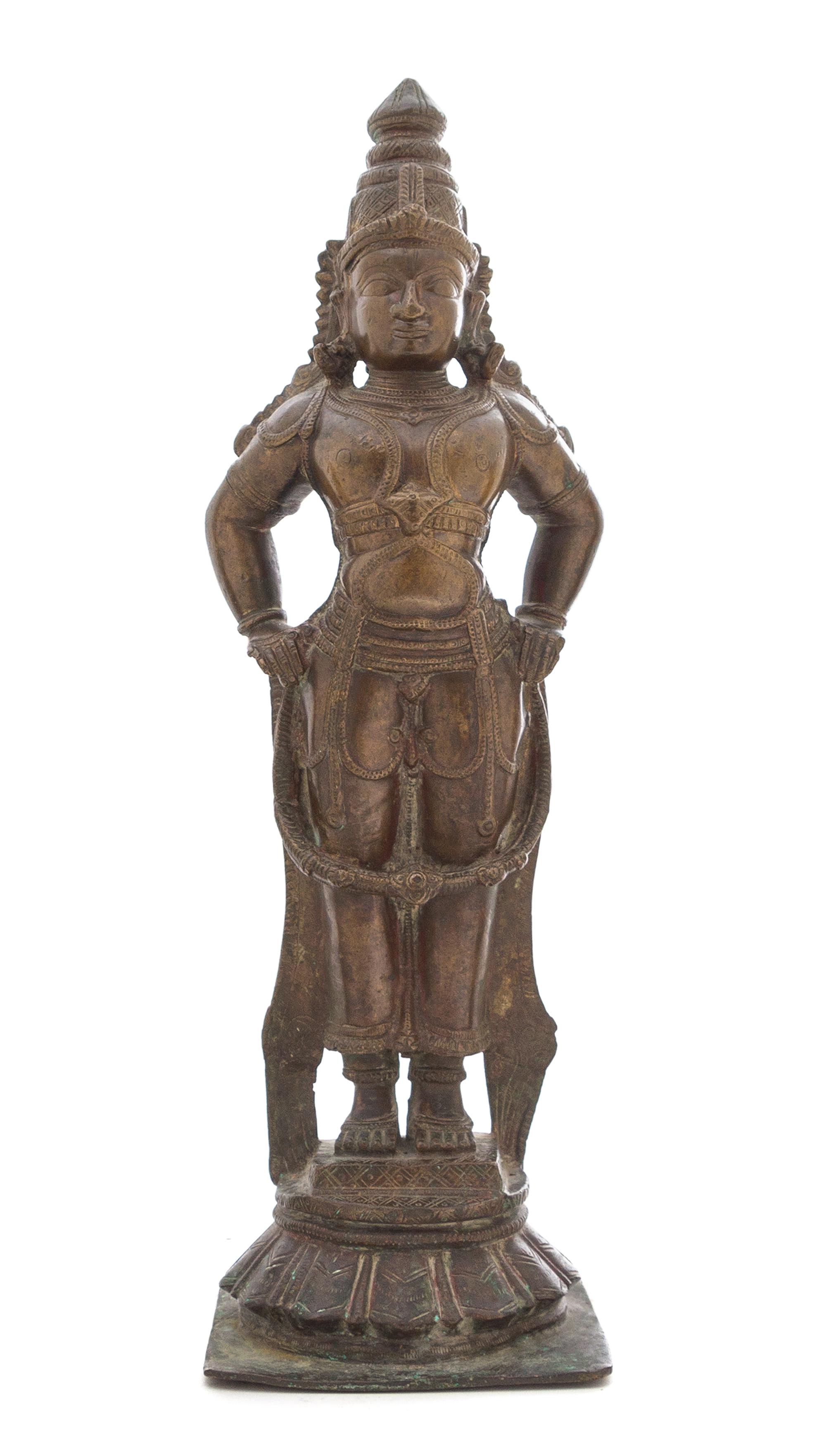 An Indian Bronze Triad of Vishnu with Consorts Height of tallest 16 1/4 inches. — 19TH CENTURY