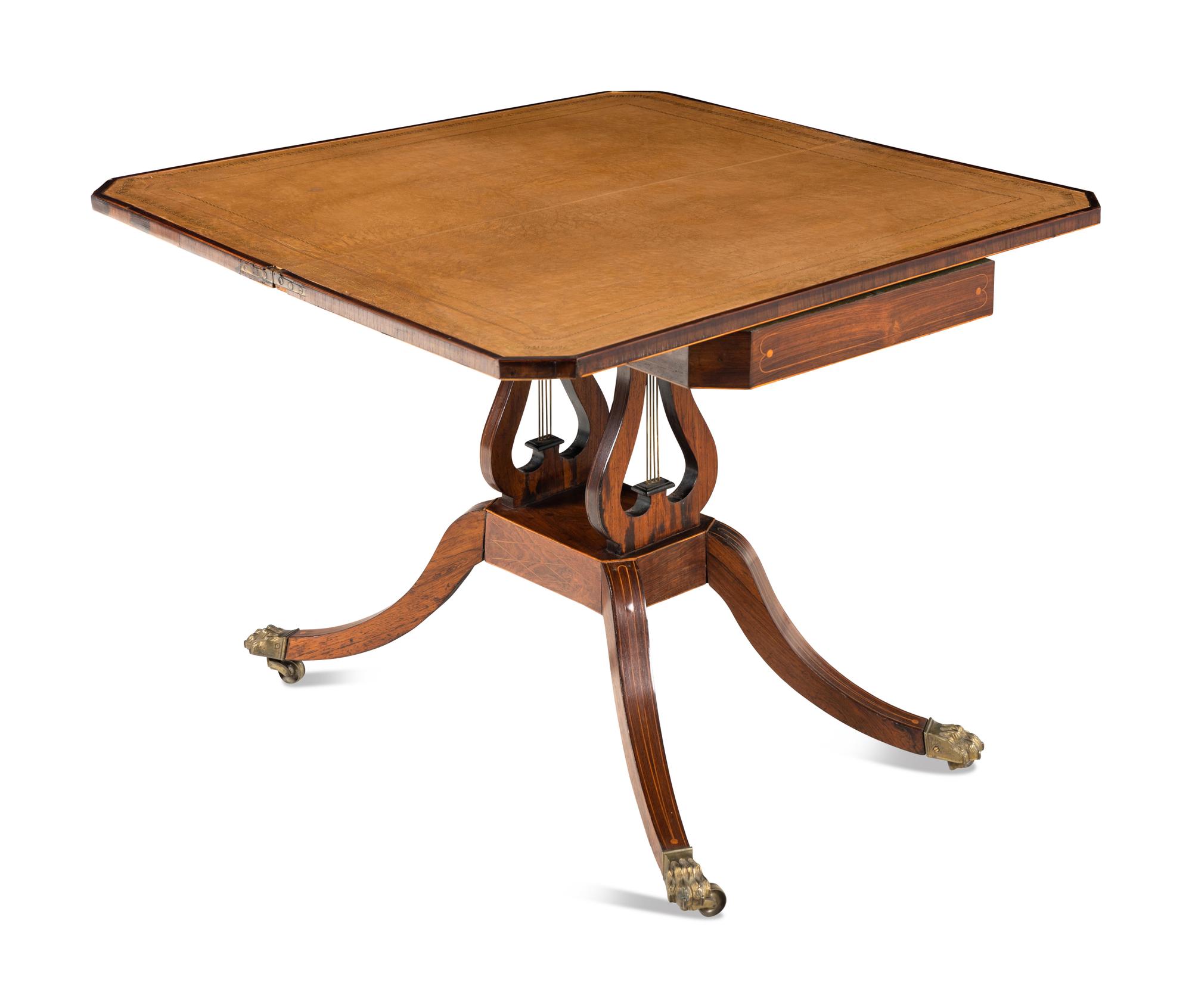 A Regency Satinwood Inlaid Rosewood Flip-Top Table