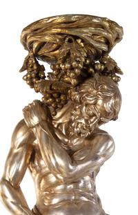 A Pair of Monumental Italian Baroque Style Gilt and Silvered Composition Figural Pedestals