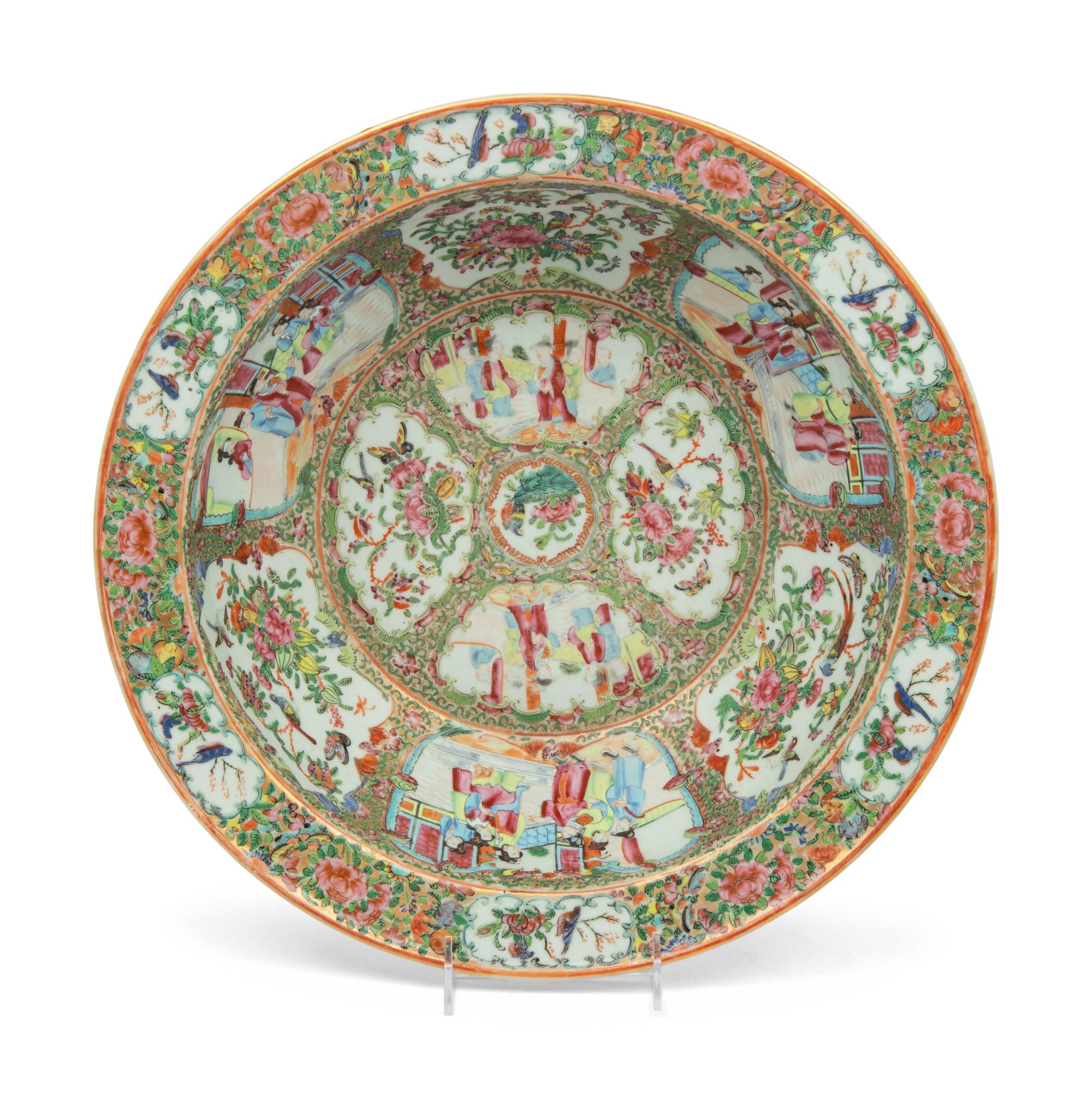 A Chinese Export Rose Medallion Porcelain Punch Bowl