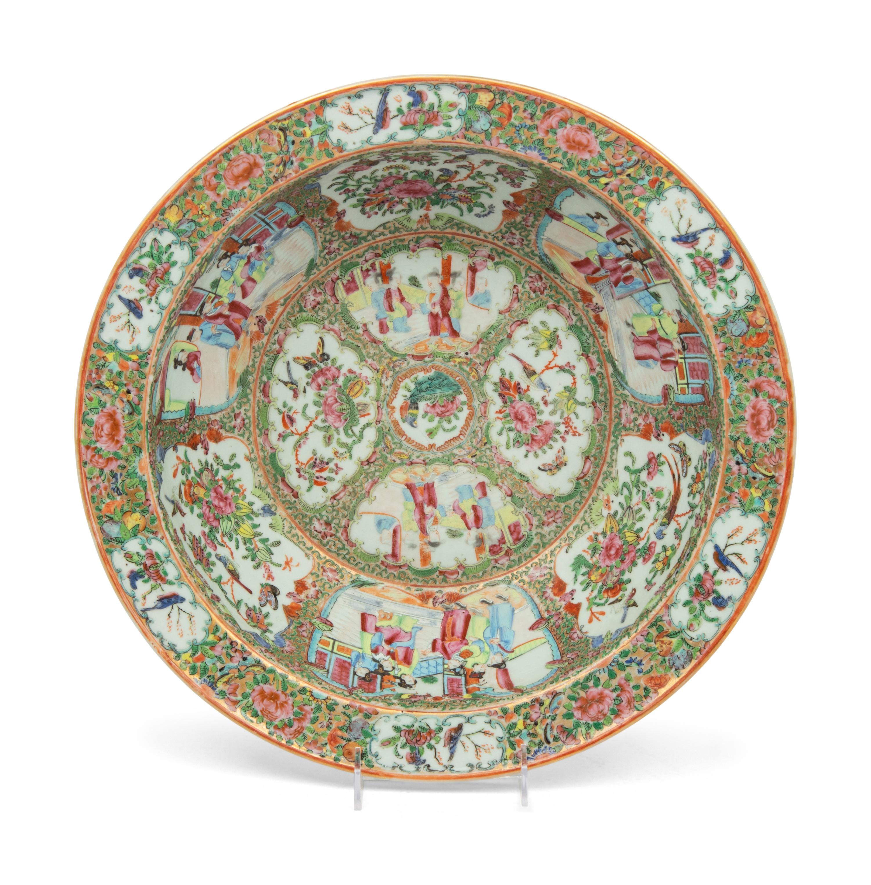 A Chinese Export Rose Medallion Porcelain Punch Bowl