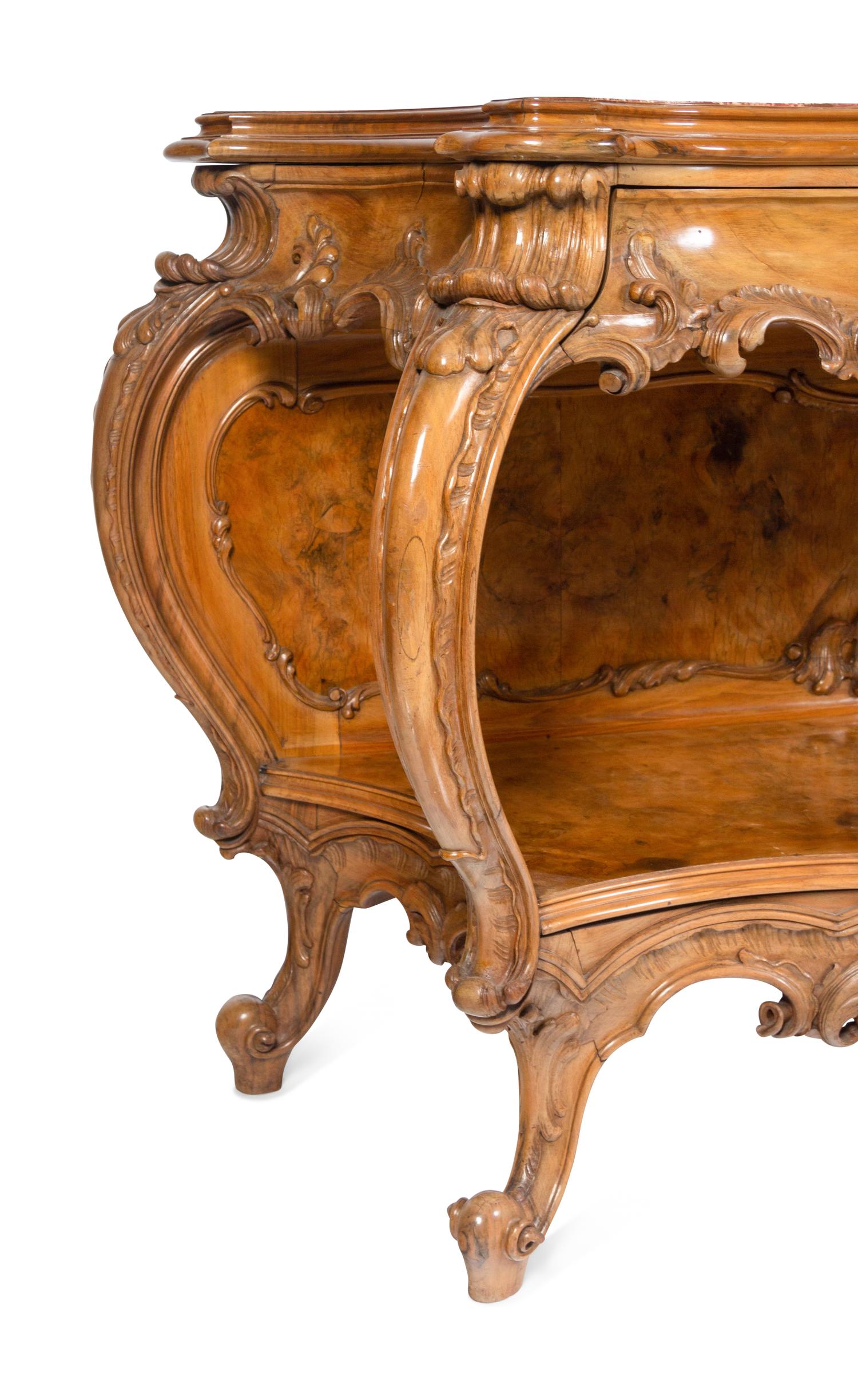 An Italian Rococo Style Carved Walnut Marble-Top Server