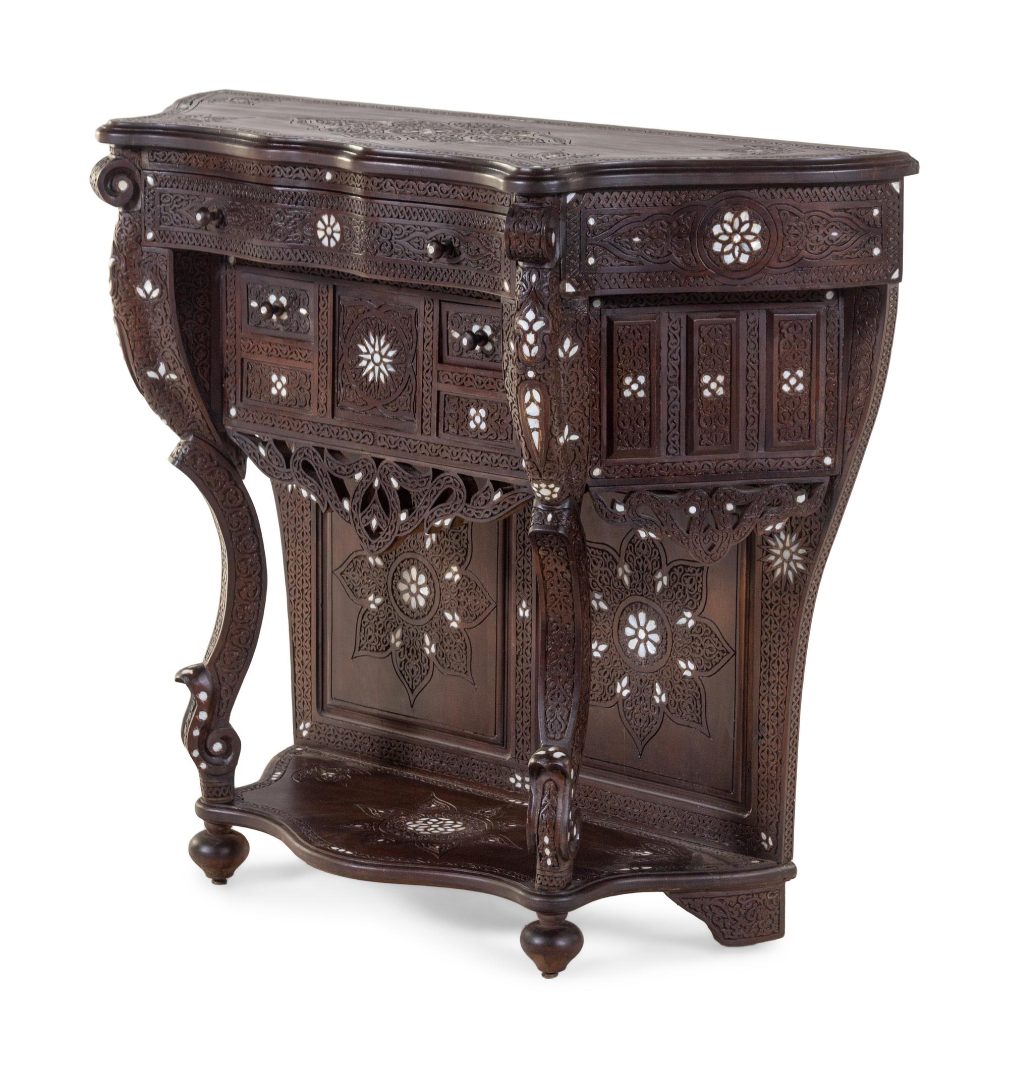 A Syrian Mother-of-Pearl Inlaid Carved Walnut Console Table
