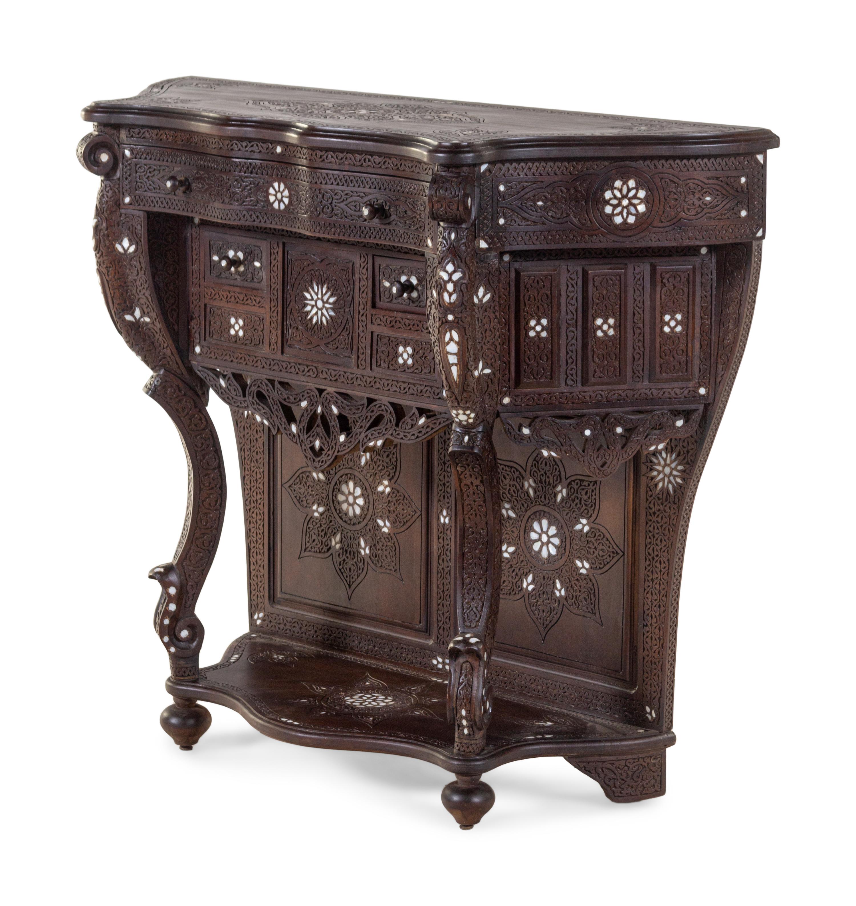 A Syrian Mother-of-Pearl Inlaid Carved Walnut Console Table