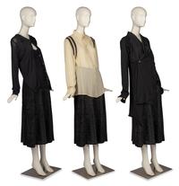 Ann Demeulemeester Sweater, Jean Paul Gaultier Blouse, Yohji Yamamoto Jacket, and Gianfranco Ferré Pant, 1990s