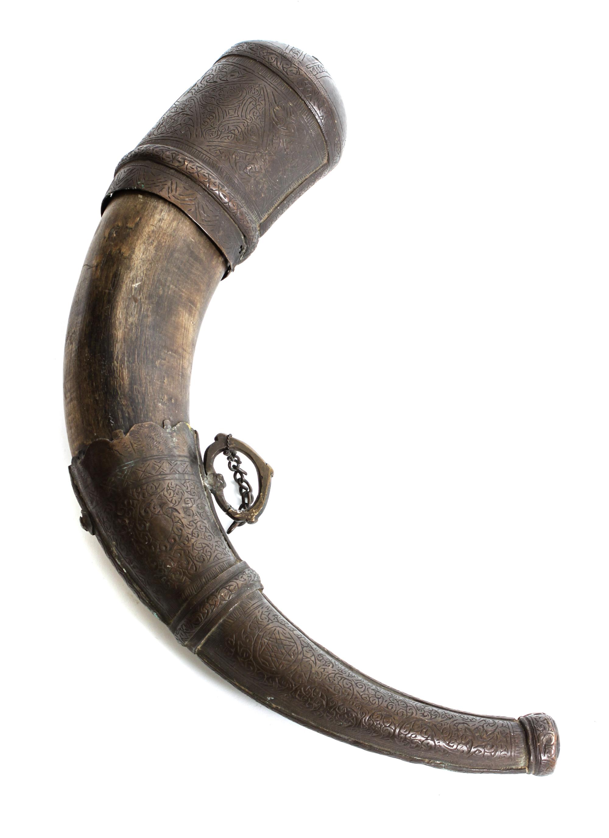 A Middle Eastern Powder Horn Length 15 1/2 inches