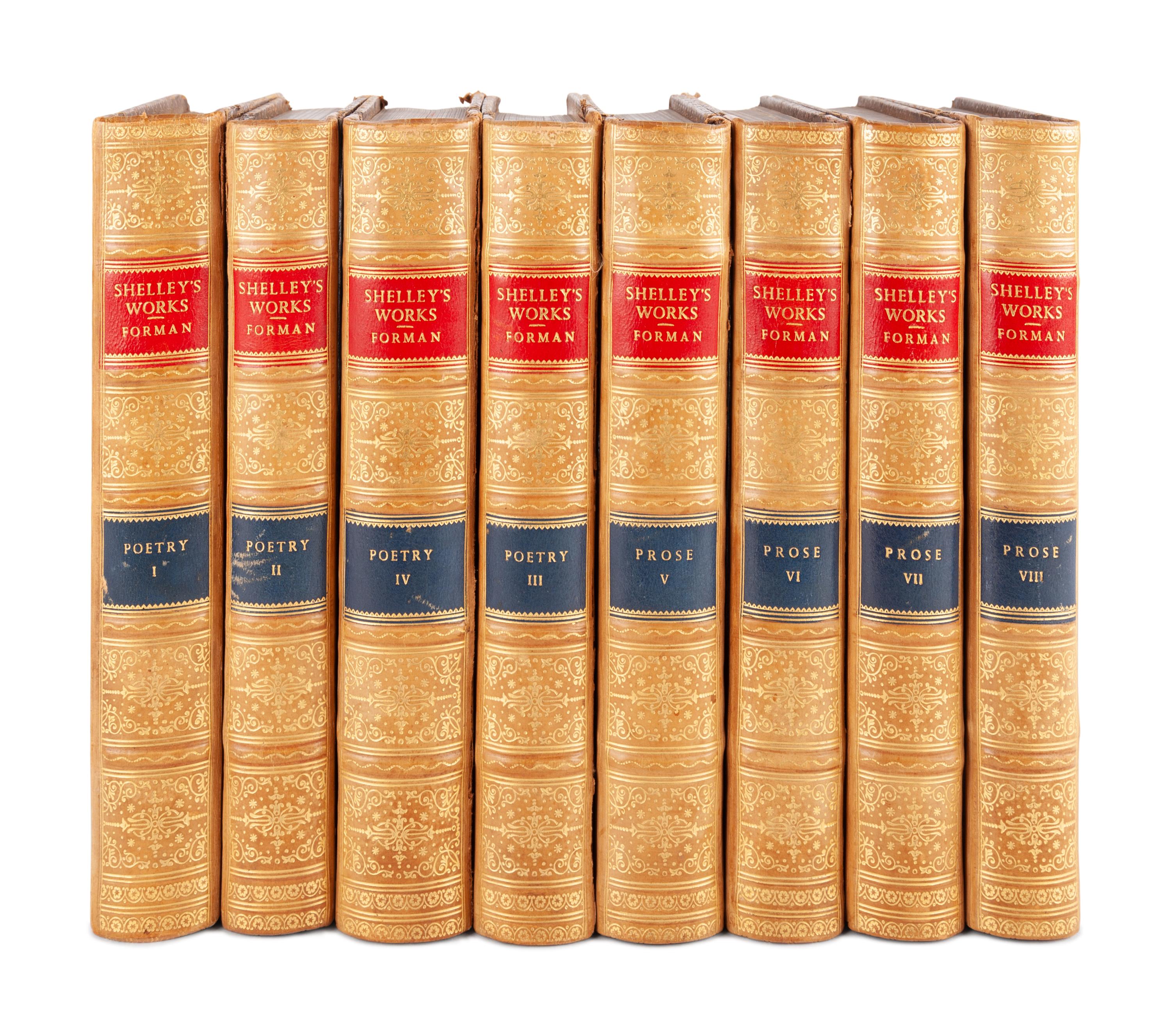 [BINDINGS]. SHELLEY, Percy Bysshe (1792-1822). – FORMAN, Harry Buxton, editor. Works . London: Reeves and Turner, 1880.