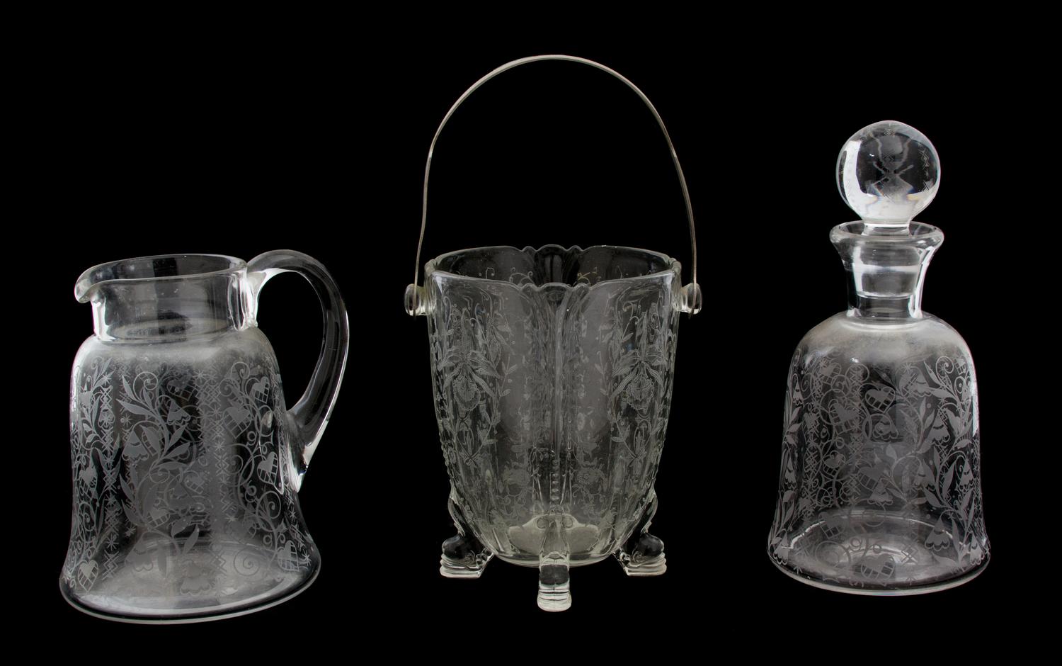 Two Bacarrat Etched Glass Articles Height of decanter 9 3/4 inches.