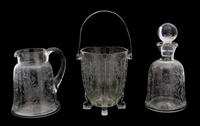 Two Bacarrat Etched Glass Articles Height of decanter 9 3/4 inches.